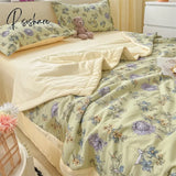 Pisoshare Summer Thin Cool Quilt Pillowcase Bed Sheet 4Pcs Set Home Textiles Soy Fiber Duvet