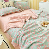 Pisoshare Summer Thin Cool Quilt Pillowcase Bed Sheet 4Pcs Set Home Textiles Soy Fiber Duvet