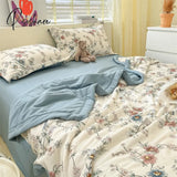 Pisoshare Summer Thin Cool Quilt Pillowcase Bed Sheet 4Pcs Set Home Textiles Soy Fiber Duvet