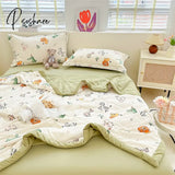 Pisoshare Summer Thin Cool Quilt Pillowcase Bed Sheet 4Pcs Set Home Textiles Soy Fiber Duvet