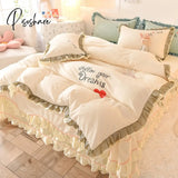 Pisoshare Top Luxury Bedding Set Queen Cake Layers Ruffle Lace Cotton Bed Linens Duvet Cover Skirt