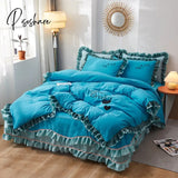 Pisoshare Top Luxury Bedding Set Queen Cake Layers Ruffle Lace Cotton Bed Linens Duvet Cover Skirt