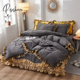 Pisoshare Top Luxury Bedding Set Queen Cake Layers Ruffle Lace Cotton Bed Linens Duvet Cover Skirt