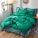 Pisoshare Top Luxury Bedding Set Queen Cake Layers Ruffle Lace Cotton Bed Linens Duvet Cover Skirt