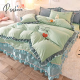 Pisoshare Top Luxury Bedding Set Queen Cake Layers Ruffle Lace Cotton Bed Linens Duvet Cover Skirt