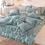 Pisoshare Top Luxury Bedding Set Queen Cake Layers Ruffle Lace Cotton Bed Linens Duvet Cover Skirt