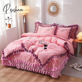 Pisoshare Top Luxury Bedding Set Queen Cake Layers Ruffle Lace Cotton Bed Linens Duvet Cover Skirt