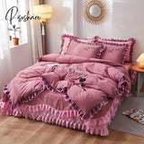 Pisoshare Top Luxury Bedding Set Queen Cake Layers Ruffle Lace Cotton Bed Linens Duvet Cover Skirt