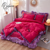 Pisoshare Top Luxury Bedding Set Queen Cake Layers Ruffle Lace Cotton Bed Linens Duvet Cover Skirt