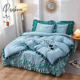 Pisoshare Top Luxury Bedding Set Queen Cake Layers Ruffle Lace Cotton Bed Linens Duvet Cover Skirt