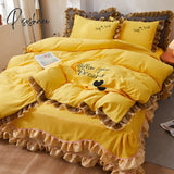 Pisoshare Top Luxury Bedding Set Queen Cake Layers Ruffle Lace Cotton Bed Linens Duvet Cover Skirt