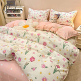 Pisoshare Tulips Duvet Cover Set With Flat Sheet Pillowcases Fashion Twin Double Queen Size Bed