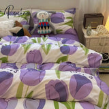 Pisoshare Tulips Duvet Cover Set With Flat Sheet Pillowcases Fashion Twin Double Queen Size Bed