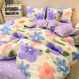 Pisoshare Tulips Duvet Cover Set With Flat Sheet Pillowcases Fashion Twin Double Queen Size Bed