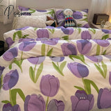 Pisoshare Tulips Duvet Cover Set With Flat Sheet Pillowcases Fashion Twin Double Queen Size Bed