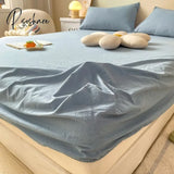 Pisoshare Washed Cotton Fitted Sheet Non Slip Elastic Band Around Mattress Cover Bed And Pillowcase