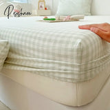 Pisoshare Washed Cotton Fitted Sheet Non Slip Elastic Band Around Mattress Cover Bed And Pillowcase