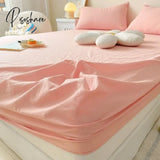 Pisoshare Washed Cotton Fitted Sheet Non Slip Elastic Band Around Mattress Cover Bed And Pillowcase