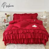 Pisoshare White Cake Layers Big Lace Ruffles Girls Duvet Cover Set Pillowcases Bed Skirt Or Sheet