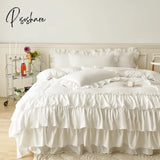 Pisoshare White Cake Layers Big Lace Ruffles Girls Duvet Cover Set Pillowcases Bed Skirt Or Sheet