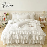 Pisoshare White Cake Layers Big Lace Ruffles Girls Duvet Cover Set Pillowcases Bed Skirt Or Sheet