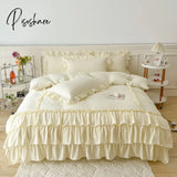Pisoshare White Cake Layers Big Lace Ruffles Girls Duvet Cover Set Pillowcases Bed Skirt Or Sheet