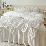 Pisoshare White Cake Layers Big Lace Ruffles Girls Duvet Cover Set Pillowcases Bed Skirt Or Sheet