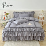 Pisoshare White Cake Layers Big Lace Ruffles Girls Duvet Cover Set Pillowcases Bed Skirt Or Sheet