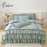 Pisoshare White Cake Layers Big Lace Ruffles Girls Duvet Cover Set Pillowcases Bed Skirt Or Sheet