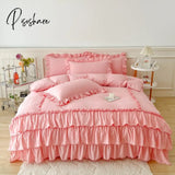 Pisoshare White Cake Layers Big Lace Ruffles Girls Duvet Cover Set Pillowcases Bed Skirt Or Sheet