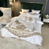 Pisoshare White Luxury European Royal Gold Embroidery 60S Satin And Cotton Bedding Set Duvet Cover