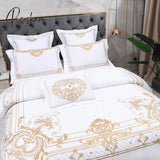 Pisoshare White Princess Wedding Bedding Set Luxury Egyptian Cotton Gold Embroidery Double Duvet