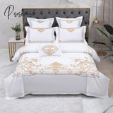 Pisoshare White Princess Wedding Bedding Set Luxury Egyptian Cotton Gold Embroidery Double Duvet