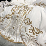 Pisoshare White Soft Satin Cotton Gold Embroidery European Palace Bedding Set Double Duvet Cover