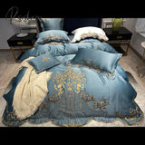 Pisoshare White Soft Satin Cotton Gold Embroidery European Palace Bedding Set Double Duvet Cover