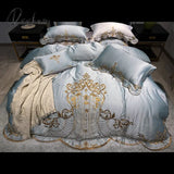 Pisoshare White Soft Satin Cotton Gold Embroidery European Palace Bedding Set Double Duvet Cover