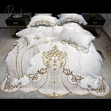 Pisoshare White Soft Satin Cotton Gold Embroidery European Palace Bedding Set Double Duvet Cover