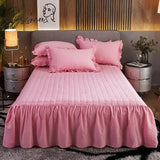 Pisoshare White Thicken Quilted Princess Bedding Bed Skirt Pillowcases With Cotton Winter Warm