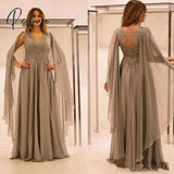 Plus Size Mother Of The Bride Dresses A-Line V-Neck Chiffon Appliques Beaded Formal Groom Long For
