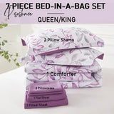 Purple 7 Piece Bed In A Bag Soft Microfiber Bedding Complete Set For All Season Queen