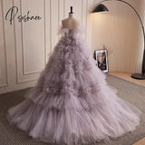 Purple Gray Strapless Prom Dresses Long Tiered Puffy Fairy Princess Lavender Woman Evening Party