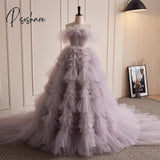 Purple Gray Strapless Prom Dresses Long Tiered Puffy Fairy Princess Lavender Woman Evening Party