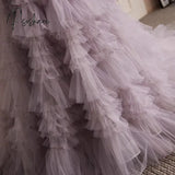 Purple Gray Strapless Prom Dresses Long Tiered Puffy Fairy Princess Lavender Woman Evening Party