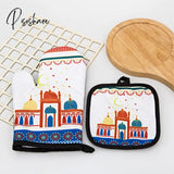 Ramadan Decoration Baking Anti-Hot Oven Pat Gloves Mat Eid Mubarak Kitchen Aprons For Party Islamic