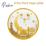 Ramadan Decoration Eid Mubarak Disposable Tableware Paper Plate Cup Eid Al-Fitr Mubarak Islamic