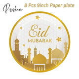 Ramadan Decoration Eid Mubarak Disposable Tableware Paper Plate Cup Eid Al-Fitr Mubarak Islamic