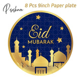 Ramadan Decoration Eid Mubarak Disposable Tableware Paper Plate Cup Eid Al-Fitr Mubarak Islamic