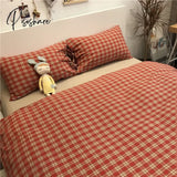 Red Cotton Bed Sheets Luxury Nordic Plaid Aesthetic Full Duvet Cover Set Exotic Princess Vintage Fairy Cama Bedding Home Decor