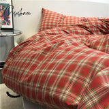 Red Cotton Bed Sheets Luxury Nordic Plaid Aesthetic Full Duvet Cover Set Exotic Princess Vintage