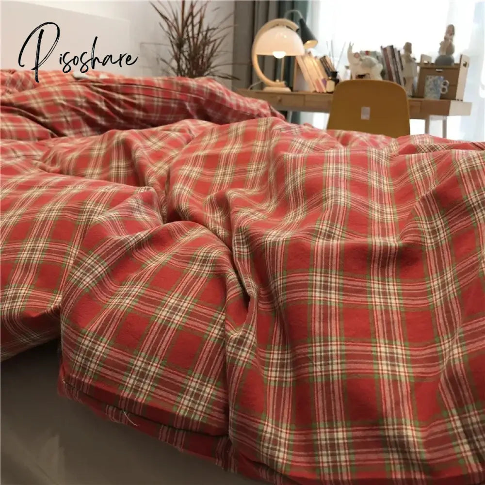 Red Cotton Bed Sheets Luxury Nordic Plaid Aesthetic Full Duvet Cover Set Exotic Princess Vintage